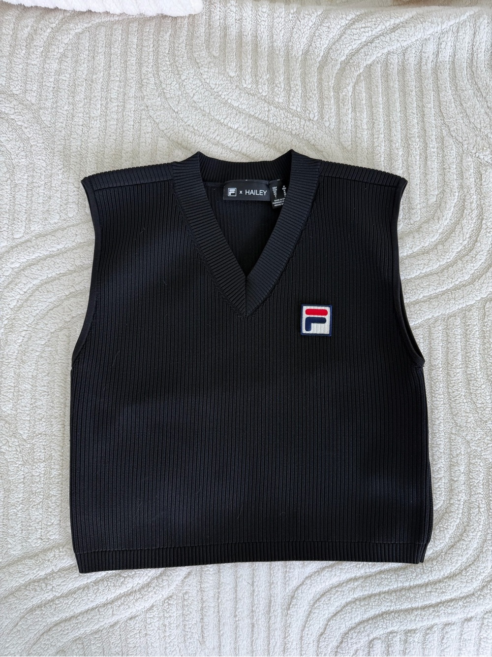 FILA x Hailey Black Ribbed V-Neck Sweater Vest size M- NWOT